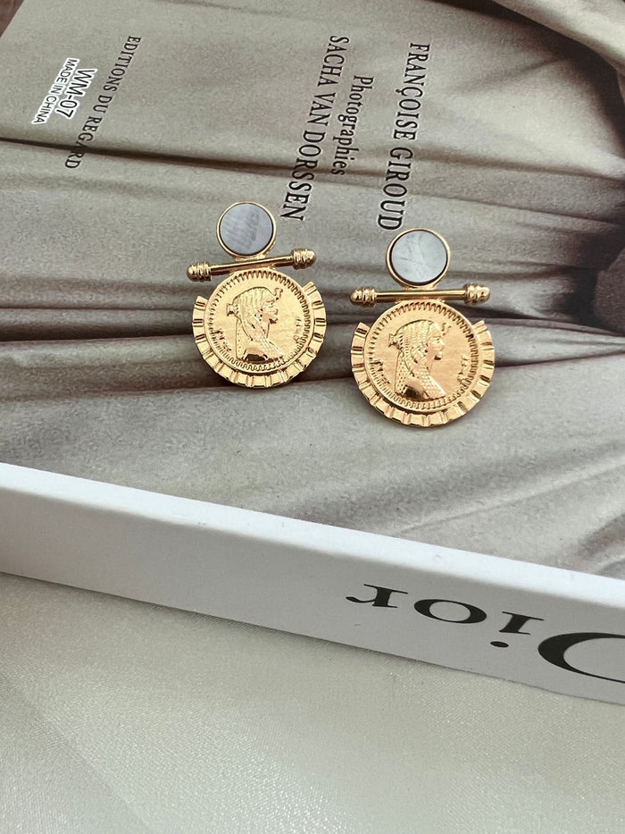 Cleopatra Golden Plate Pin Earrings