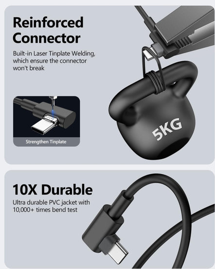 By Flixx USB-C to USB-C Cable with L-Shaped Connector (Black)