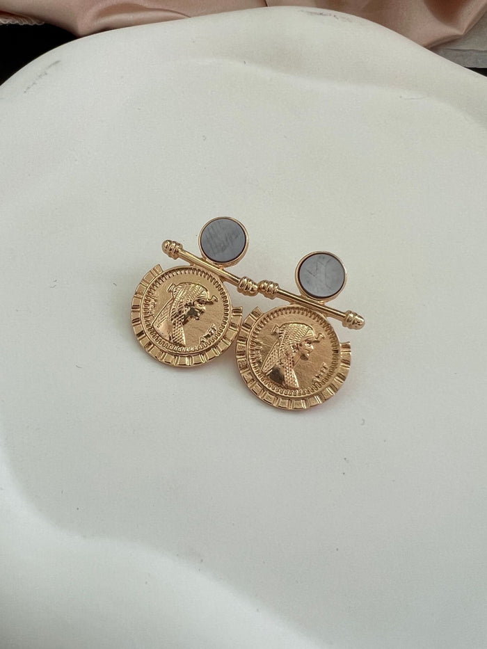 Cleopatra Golden Plate Pin Earrings