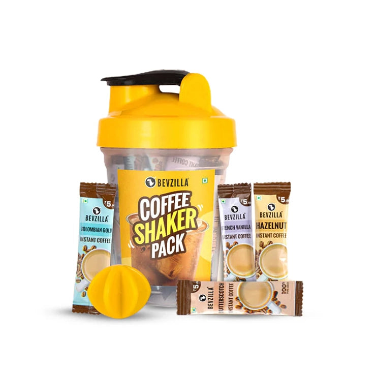 Instant coffee sachets with shaker