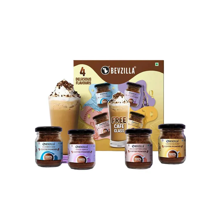 Flavoured Coffee Jars and Free Cafe Glass Gift Box Combo