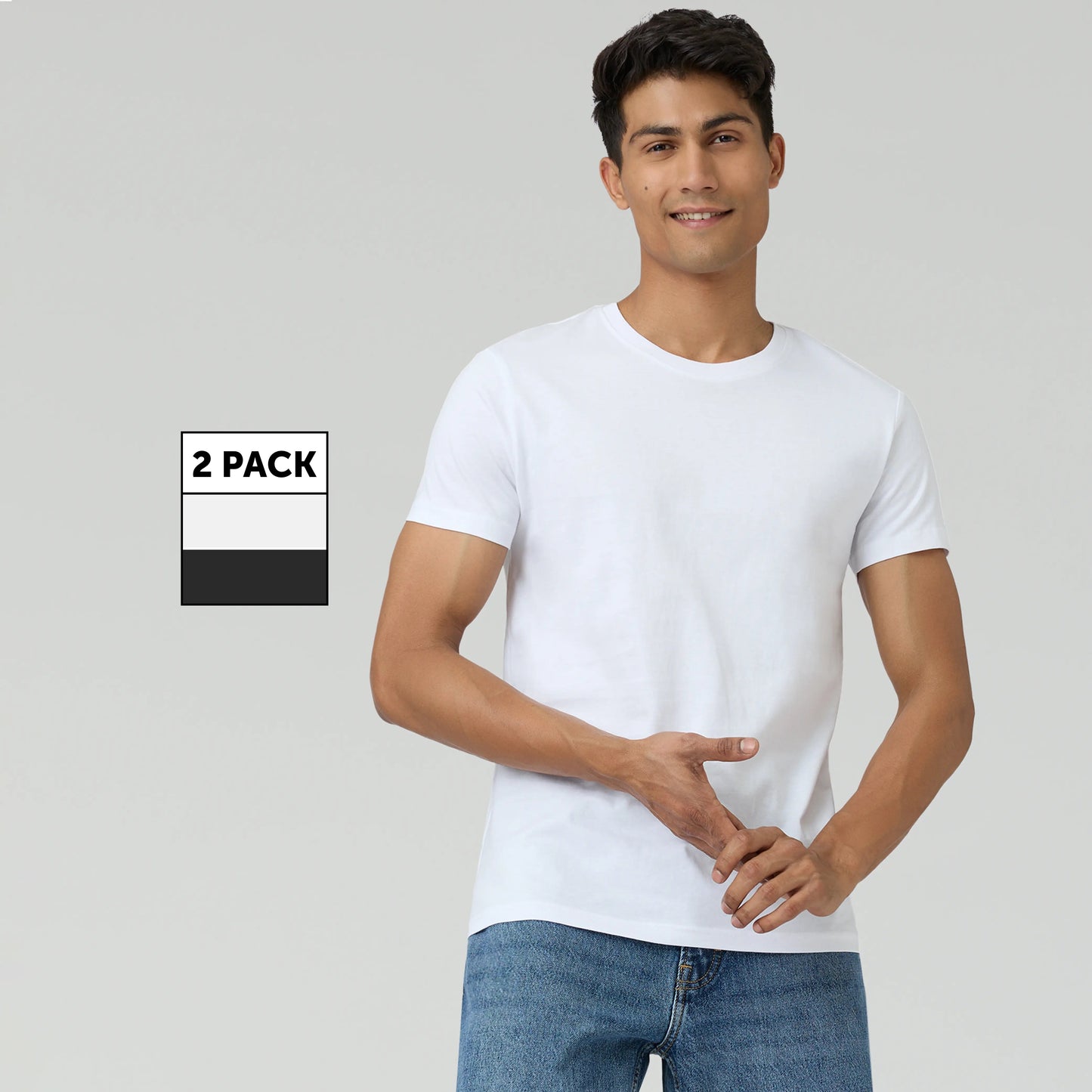 Cotton Men T-shirts Pitch Black and Polar White (Pack of 2)