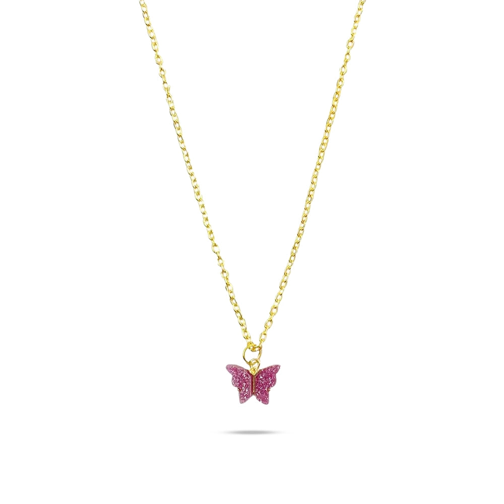 Magenta Butterfly Pendant Charm Necklace