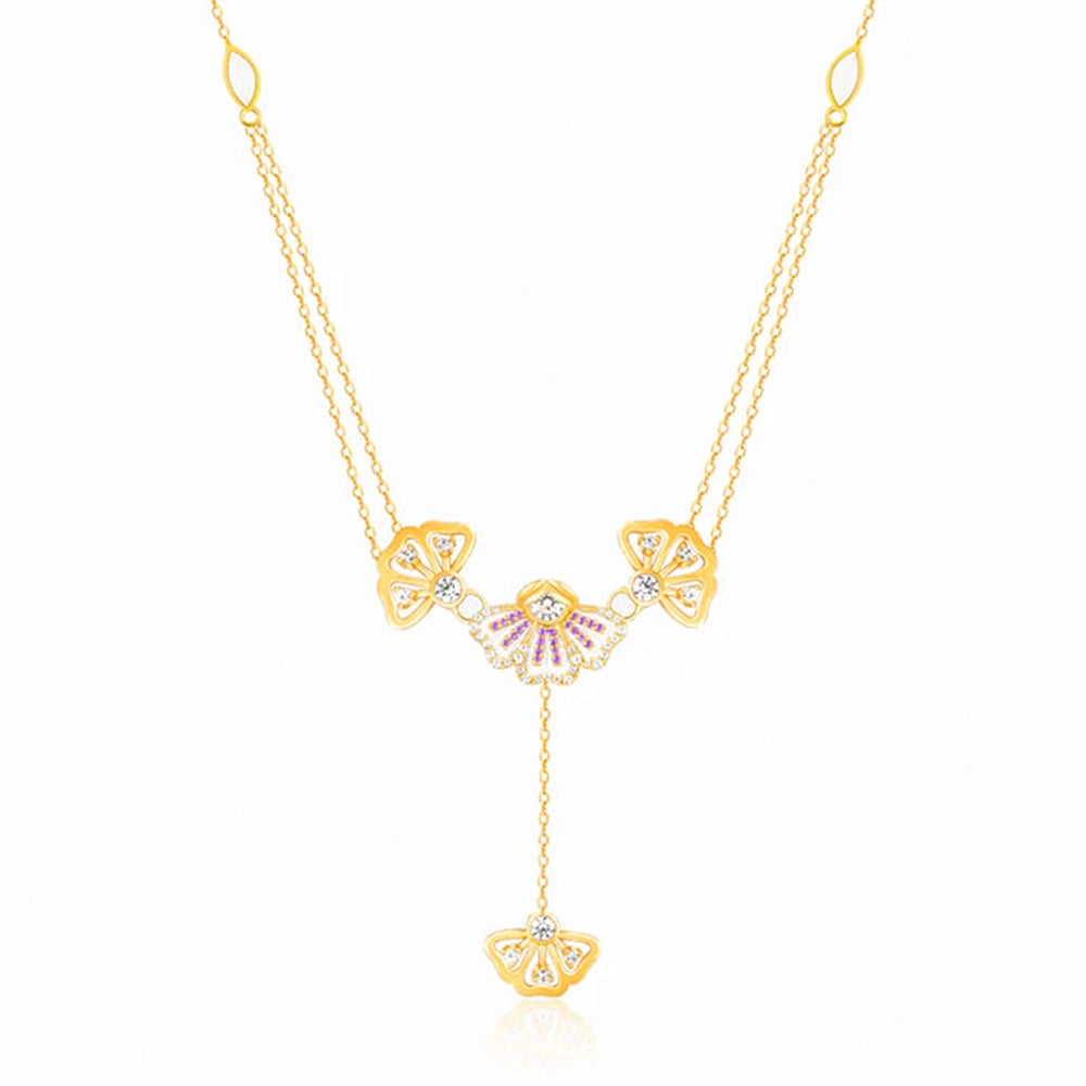 Gold Plated Eyebright Lariat Necklace