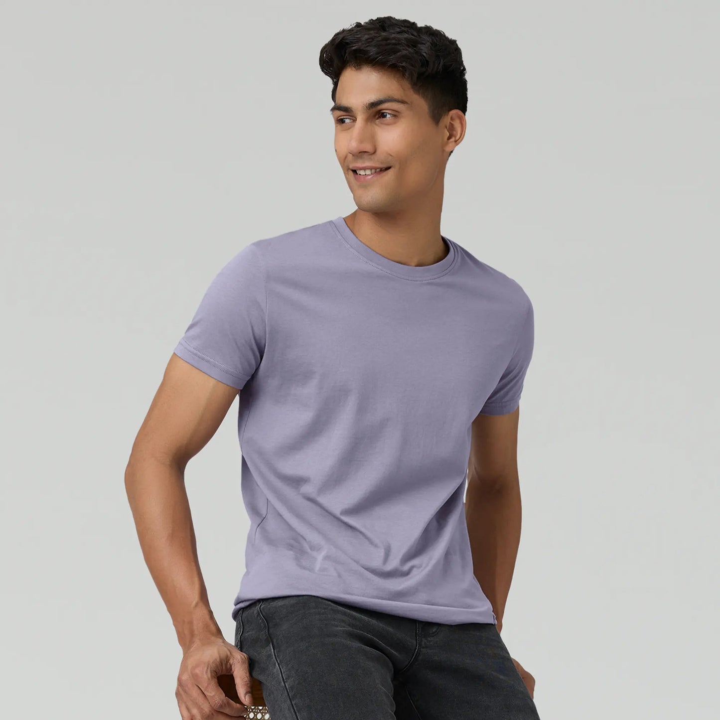 Cotton Men T-shirts Plum Red and Misty Lilac (Pack of 2)