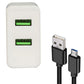 Mobile Wall Charger with Dual USB Output and Micro USB Cable