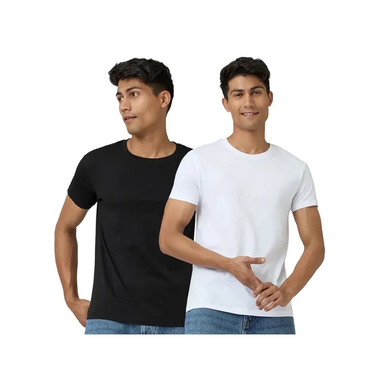 Cotton Men T-shirts Pitch Black and Polar White (Pack of 2)
