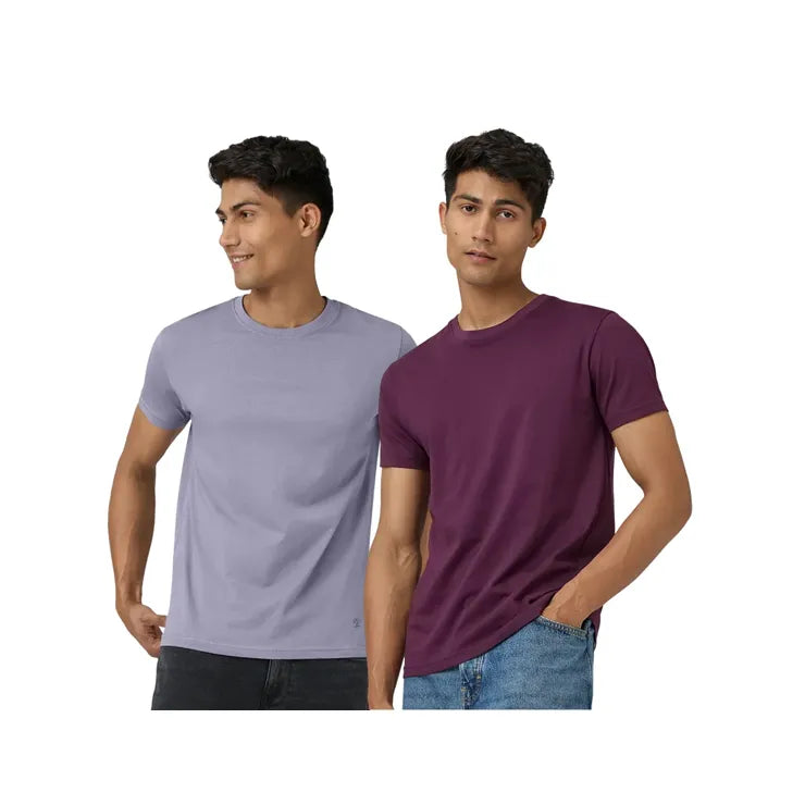 Cotton Men T-shirts Plum Red and Misty Lilac (Pack of 2)