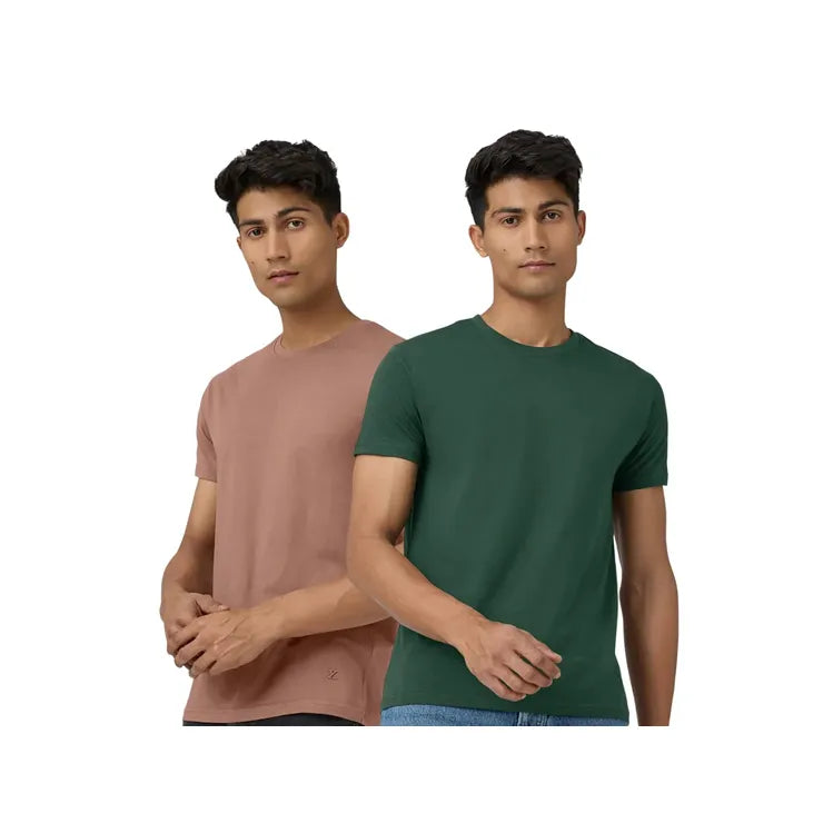 Cotton Men T-shirts Pine Green and Brown Latte (Pack of 2)