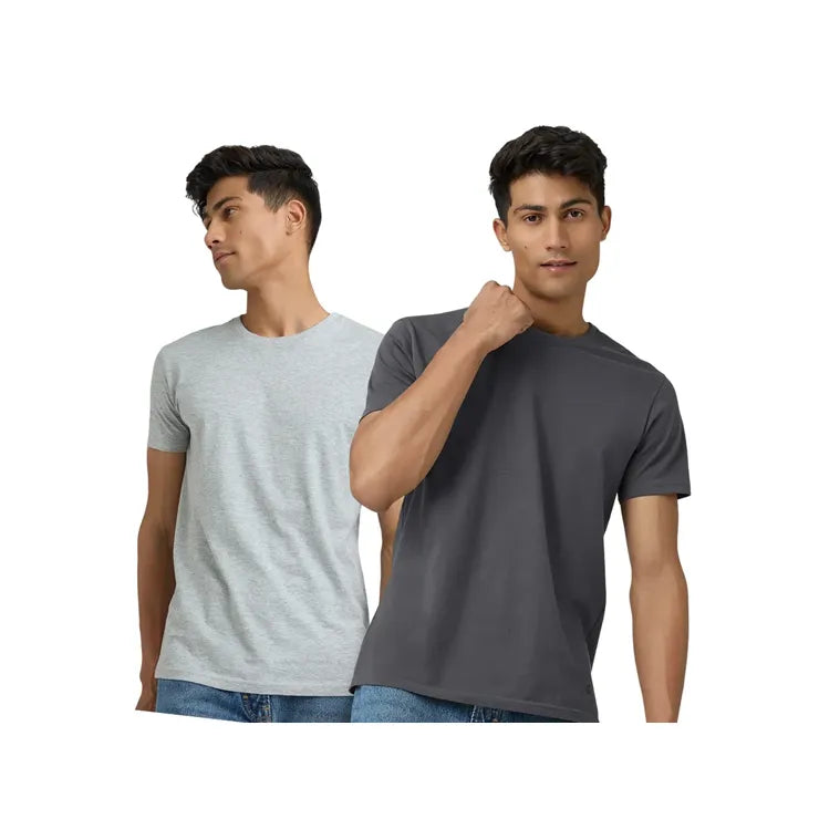 Cotton Men T-shirts Frost Grey and Anchor Grey (Pack of 2)