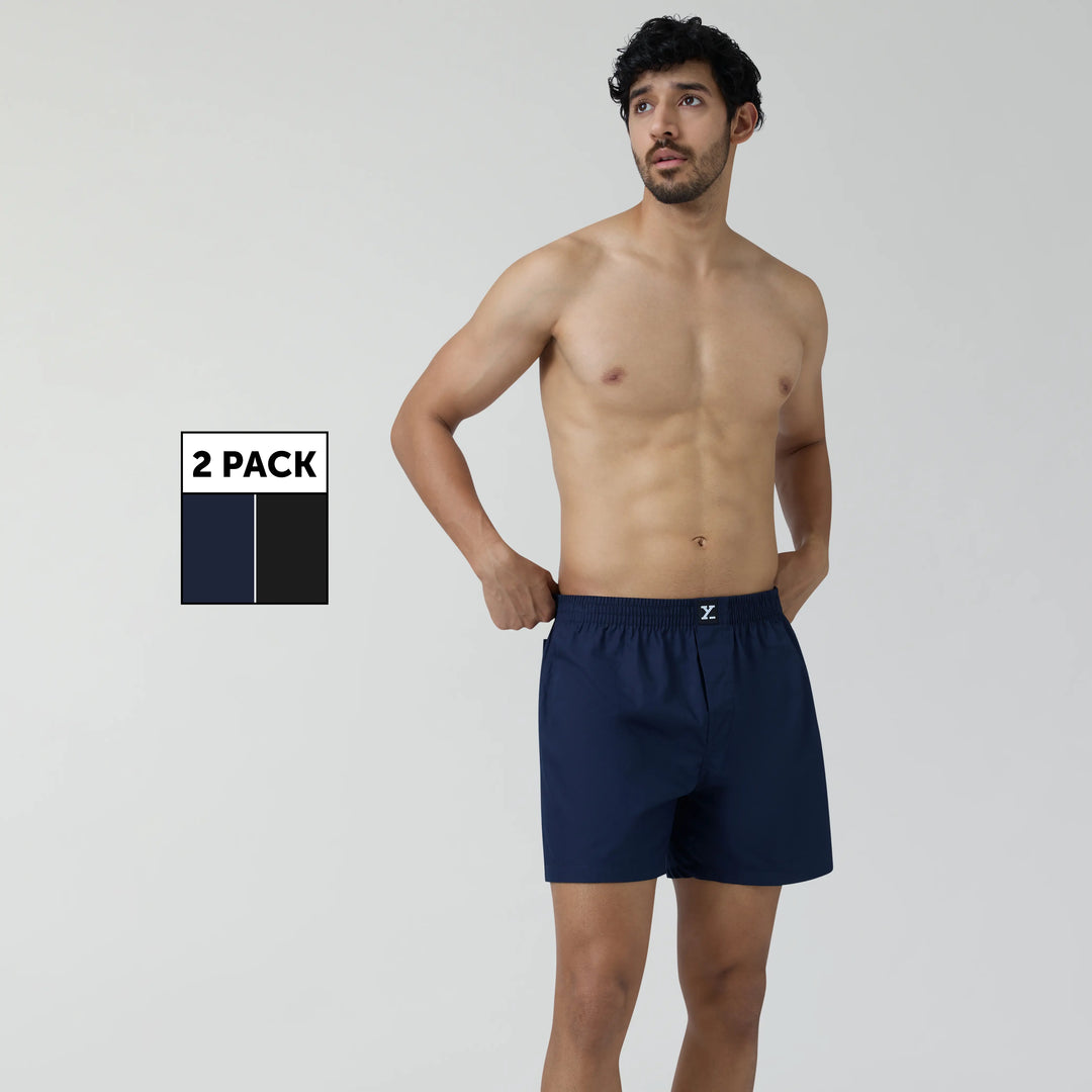Cotton Men's Boxer Shorts Black Knight and Midnight Blue (Pack of 2)