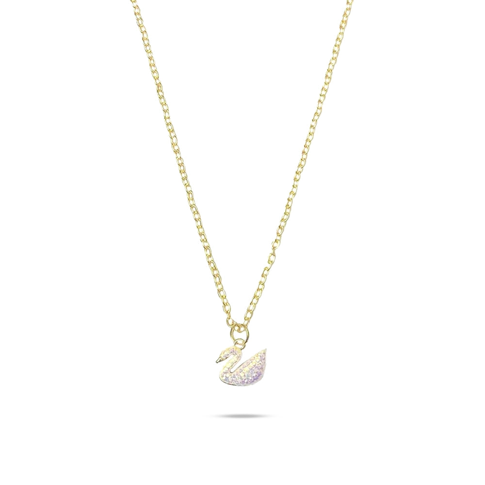 White Glitter Swan Golden Charm Necklace