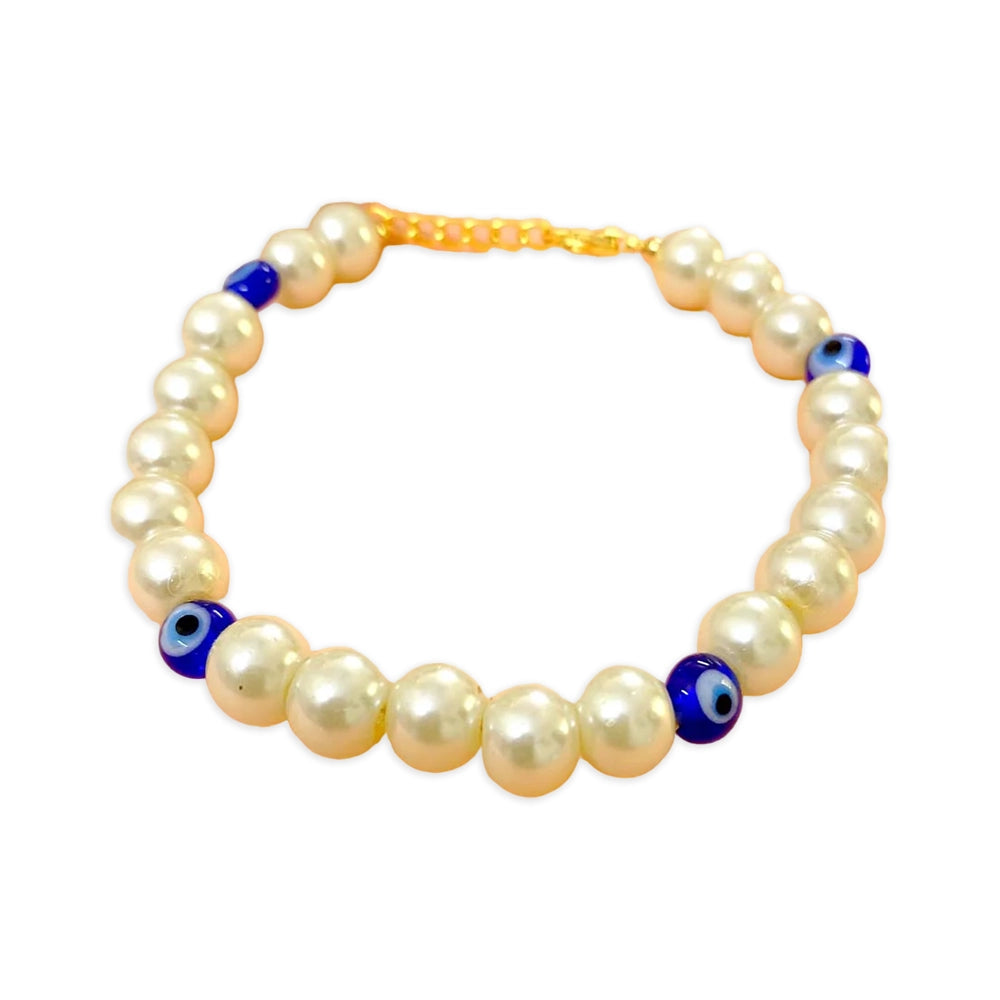 Blue Evil Eye Pearl Golden Charm Bracelet