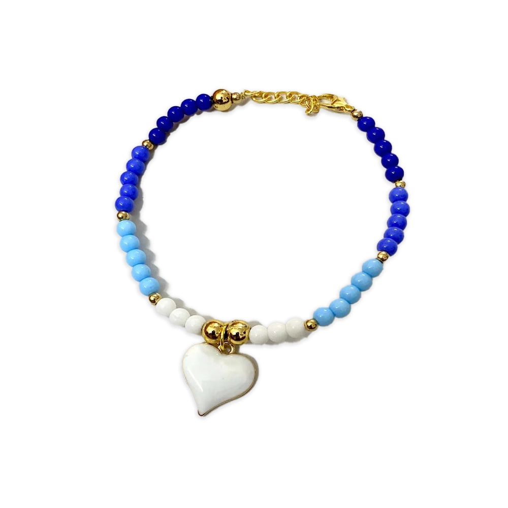 Blue Beaded Heart Beads Bracelet