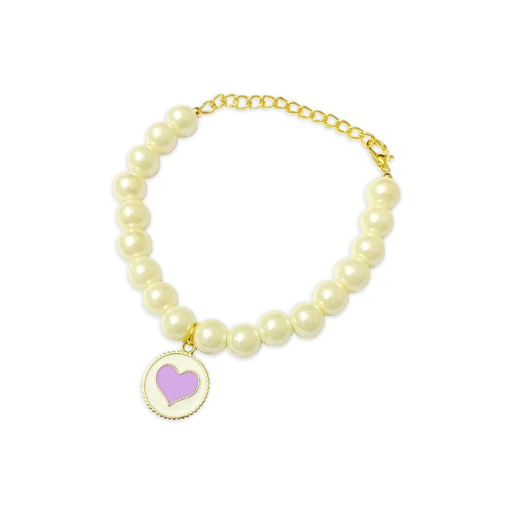 Purple Heart Pearl Charm Bracelet