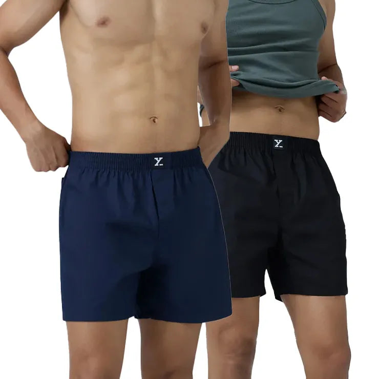 Cotton Men's Boxer Shorts Black Knight and Midnight Blue (Pack of 2)
