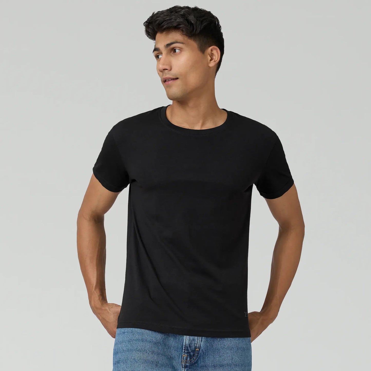 Cotton Men T-shirts Pitch Black and Polar White (Pack of 2)