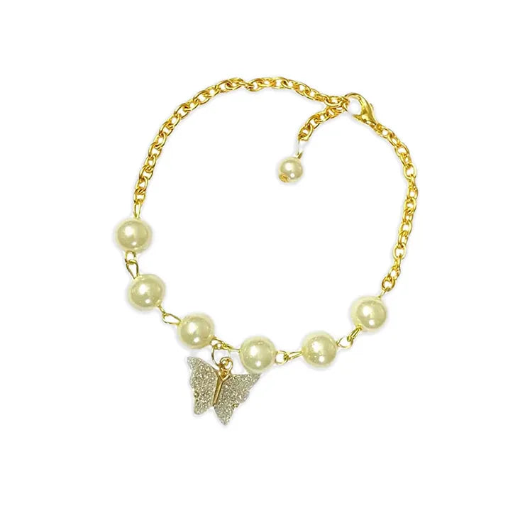 Grey Butterfly Imitation Pearl Charm Bracelet