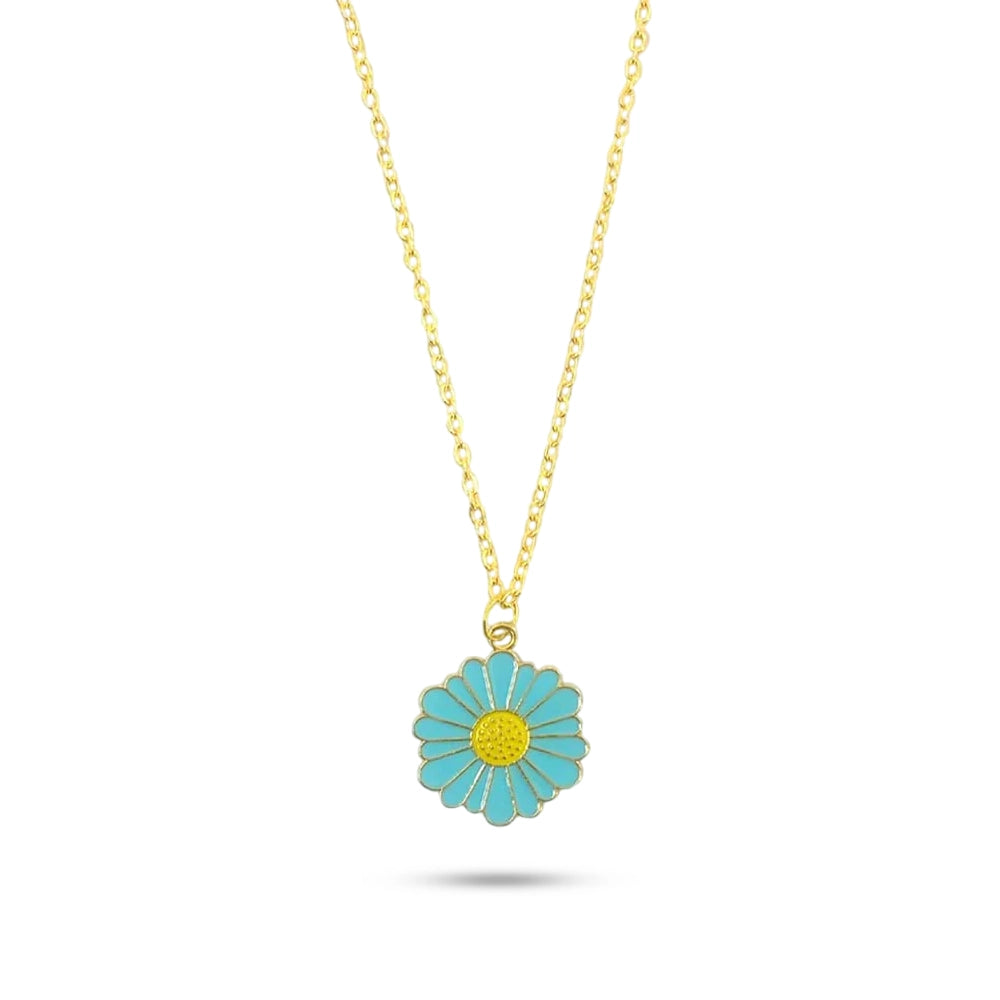 Blue Daisy Pendant Necklace