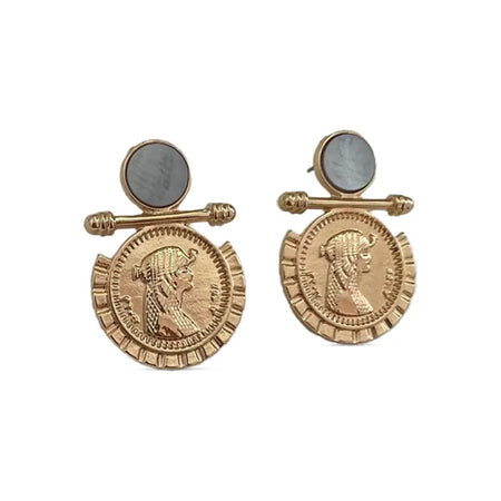 Cleopatra Golden Plate Pin Earrings