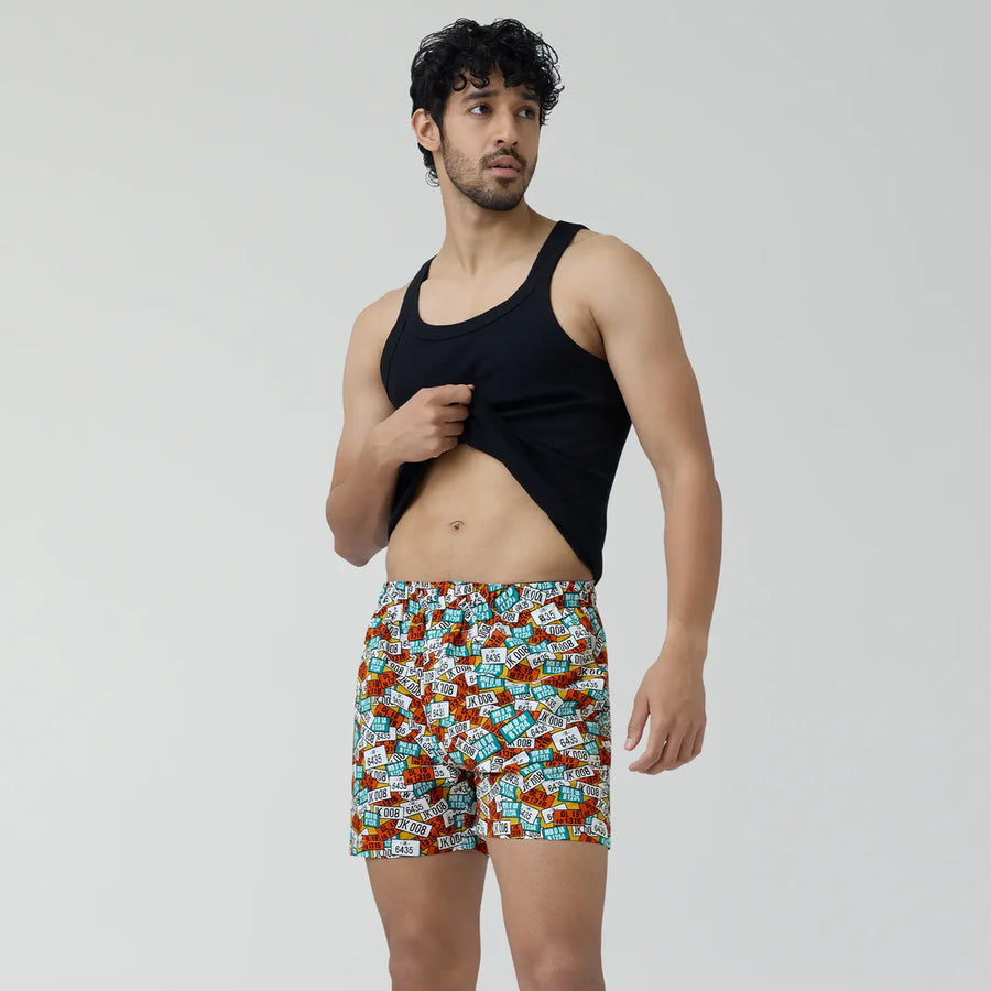 Cotton Men's Boxer Shorts Plate Orange and Nutty Green (Pack of 2)