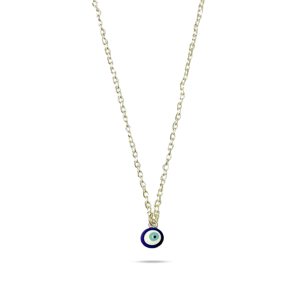 Blue Evil Eye Pendant Silver Charm Necklace