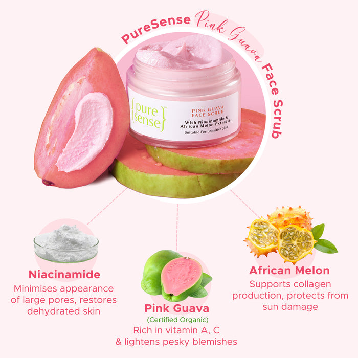 Pink Guava Face Scrub with Niacinamide and African Melon Extracts - Paraben and Sulphate Free