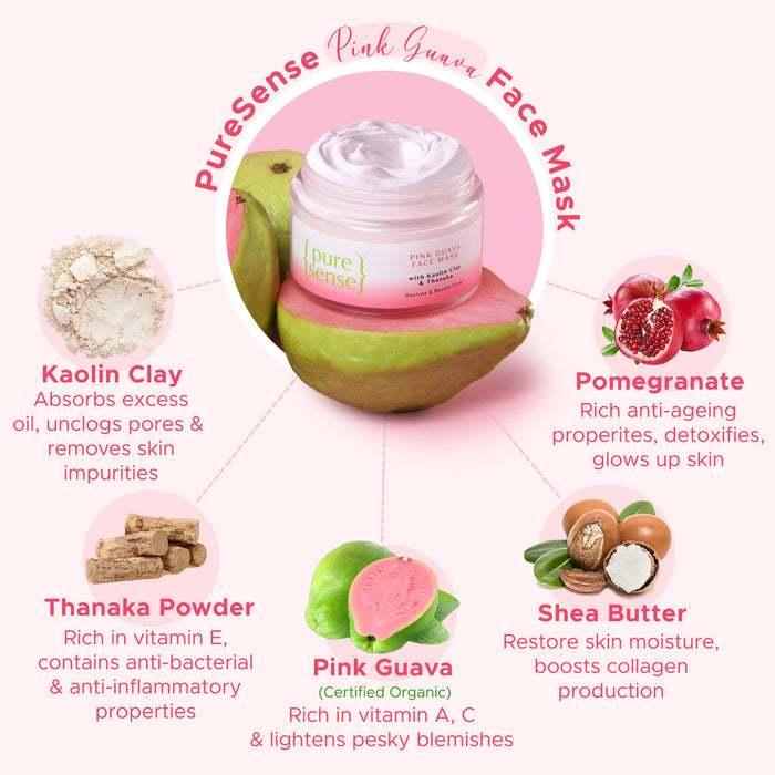 Pink Guava Face Mask with Kaolin Clay and Thanaka - Revives and Boosts Glow