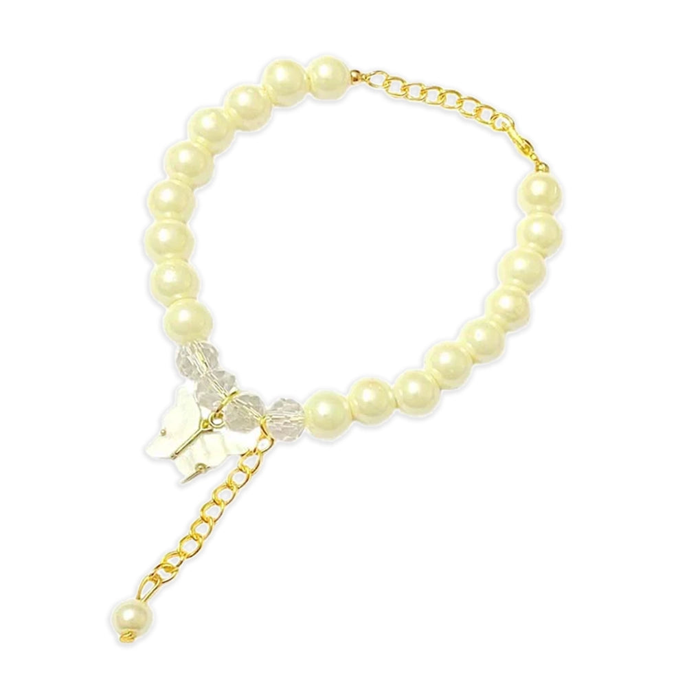 White Butterfly Crystal Pearl Bracelet