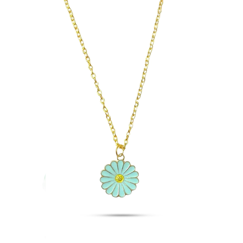 Blue Daisy Pendant Charm Necklace