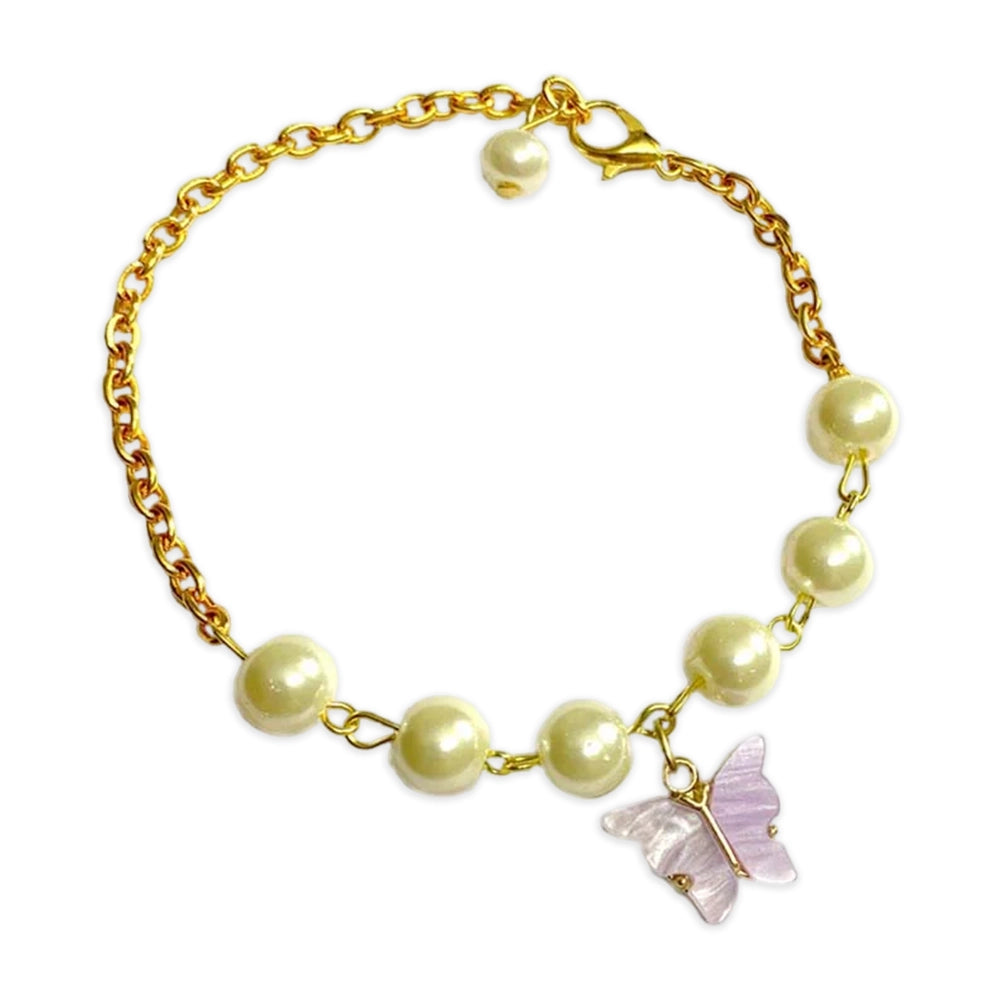 Purple Butterfly Imitation Pearl Charm Bracelet