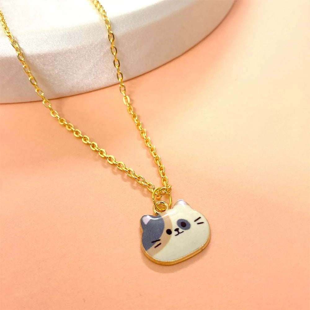 Multicolour Cat Pendant Charm Necklace