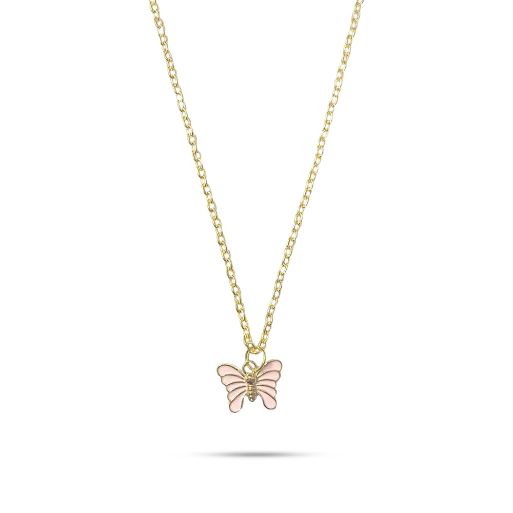 Pink Golden Butterfly Pendant Charm Necklace