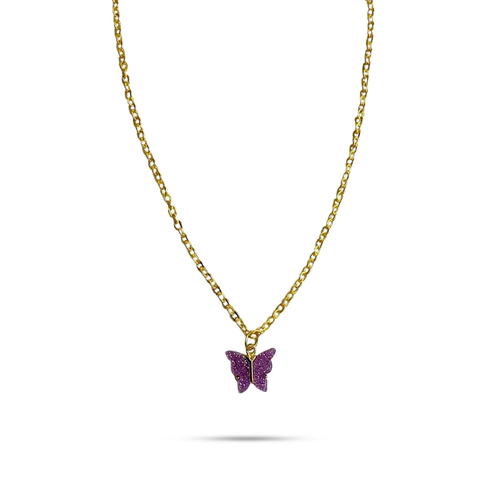 Purple Butterfly Pendant Charm Necklace