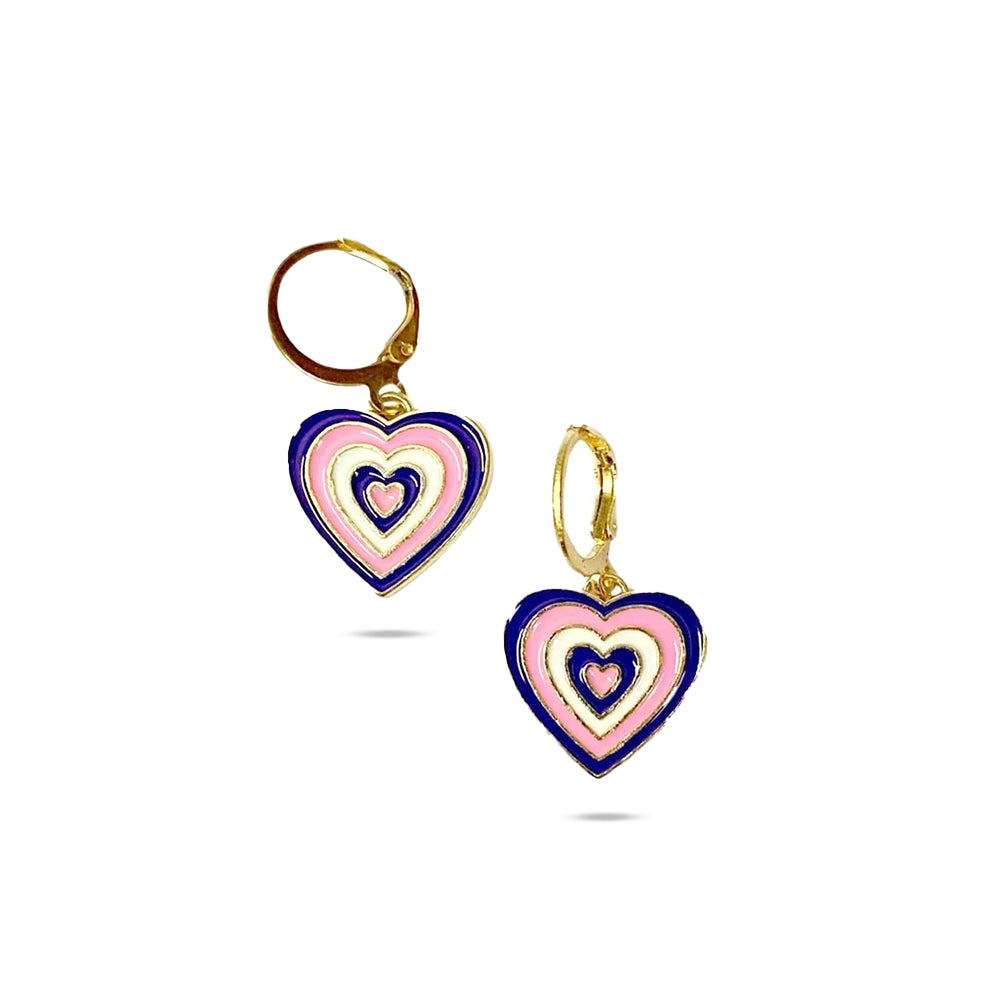 Blue Multicolor Heart Charm Earrings