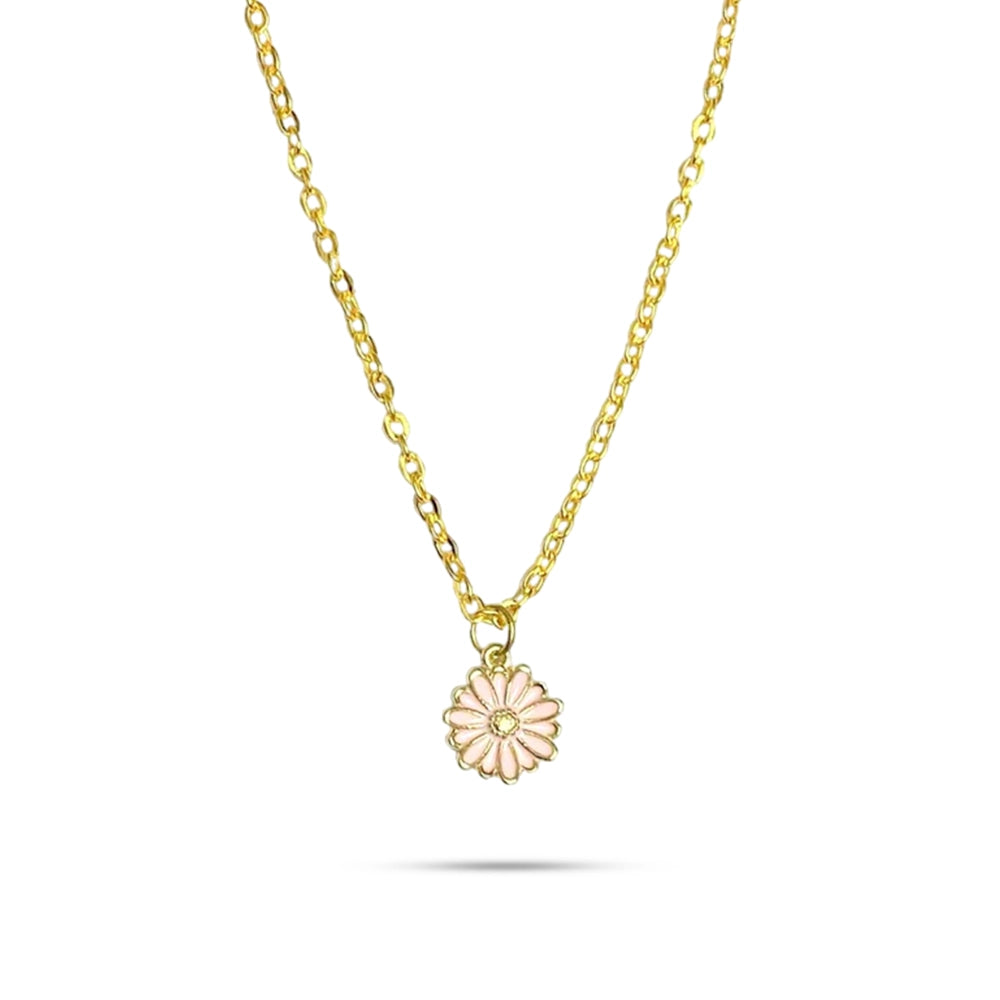 Pink Daisy Pendant Charm Necklace