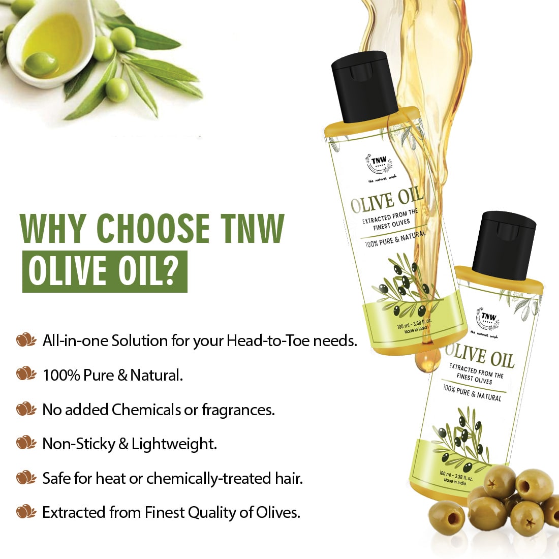 Pure Olive Oil For Hair and Skin - 100ml