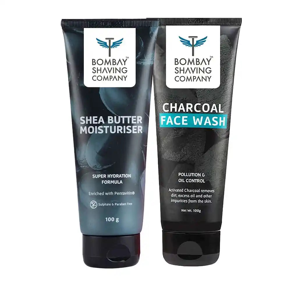 Charcoal Face Wash + Shea Butter Moisturiser Combo - (100g x 2)