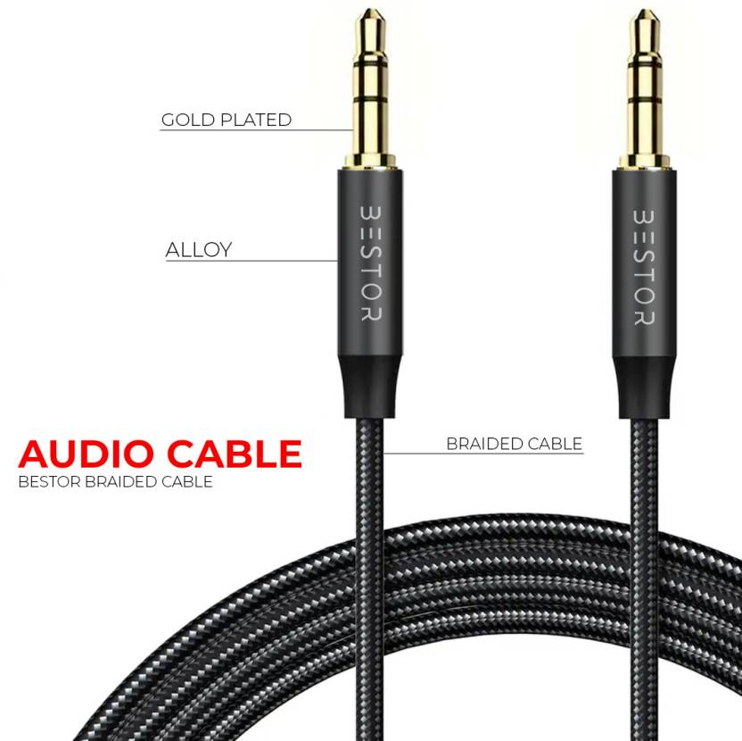 AUX Cable 1.5m Braided Male to Male 3.5mm Gold Plated Connectors