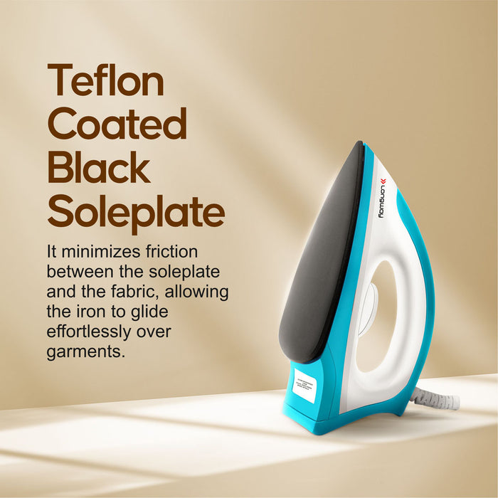 Teflon Coated Dry Electric Iron For Clothes 1100 Watt, Blue