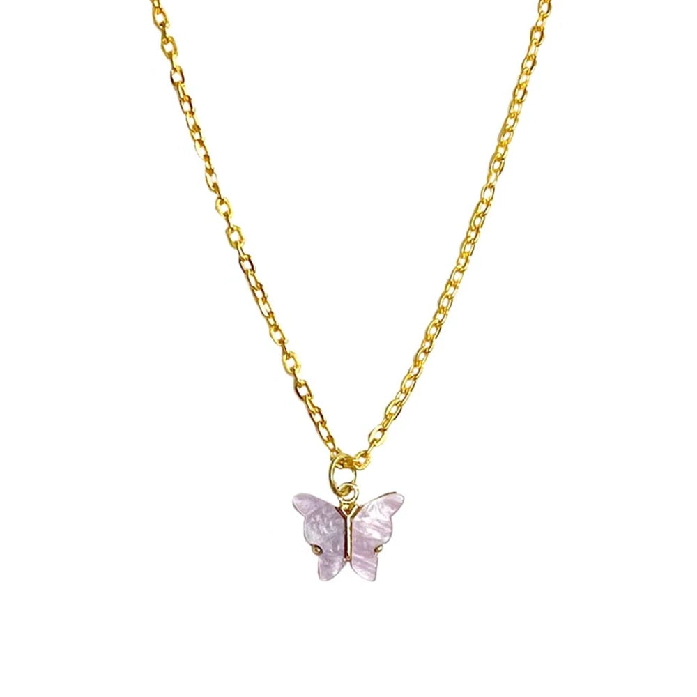 Purple Butterfly Pendant Charm Necklace