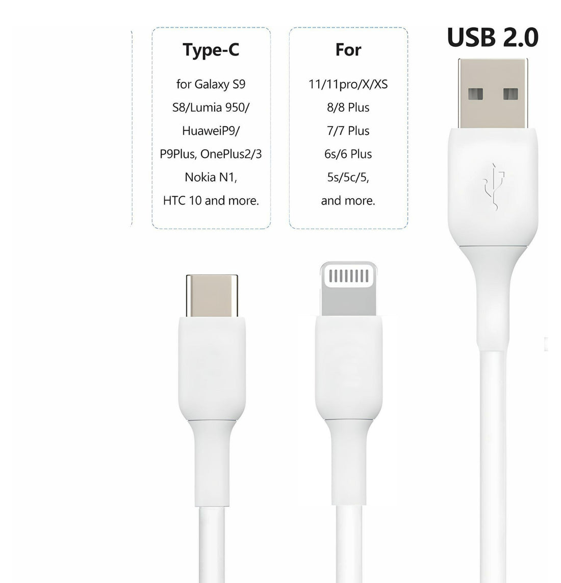 2 in 1 Charging Cable with Type C and Lightning (iPhone) Compatibility