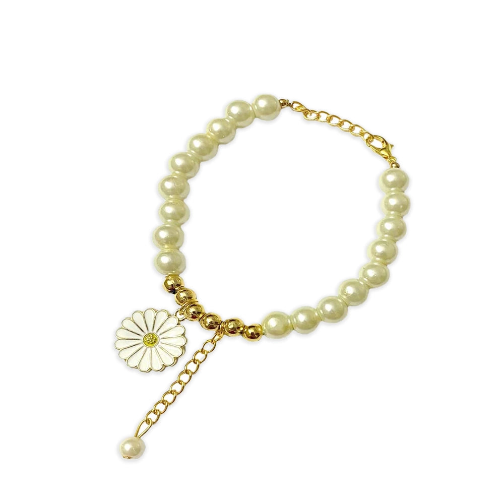 White Daisy Imitation Pearl Drop Bracelet