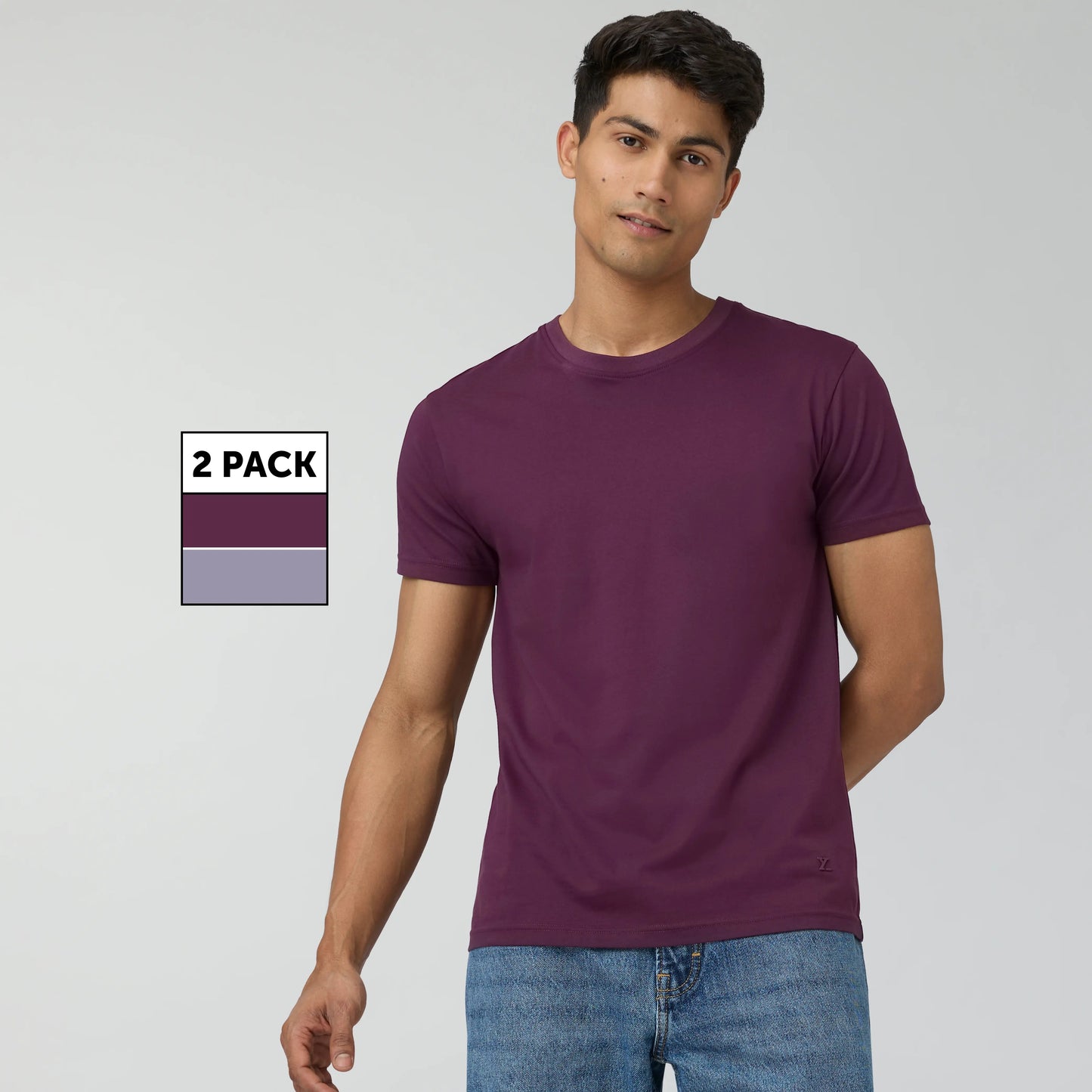 Cotton Men T-shirts Plum Red and Misty Lilac (Pack of 2)