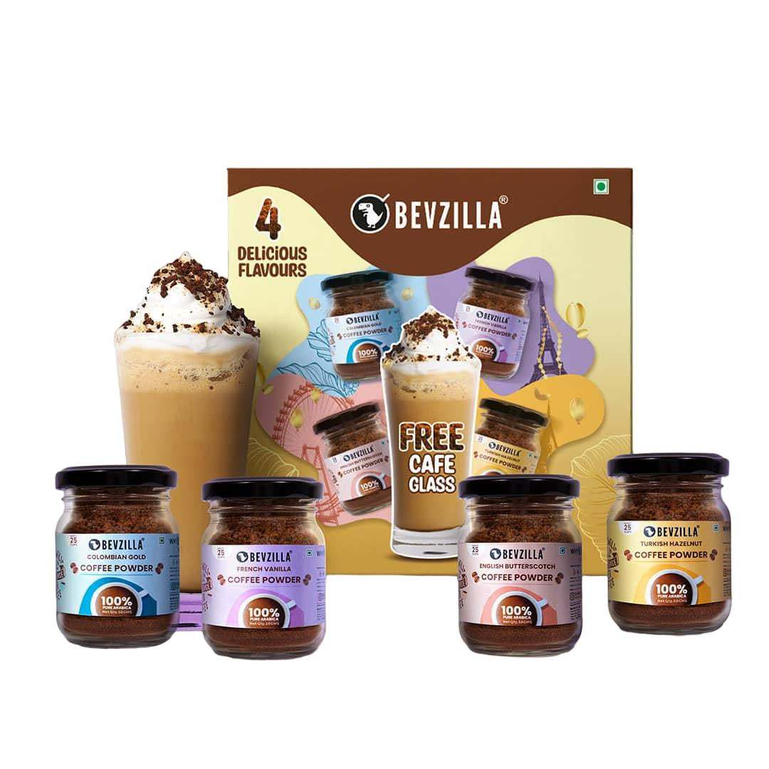 Flavoured Coffee Jars and Free Cafe Glass Gift Box Combo