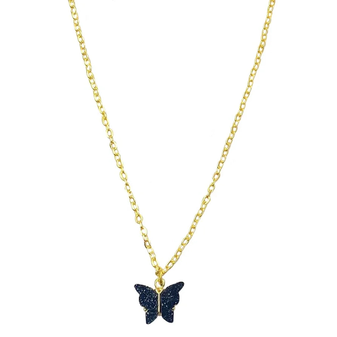 Black Butterfly Pendant Charm Necklace