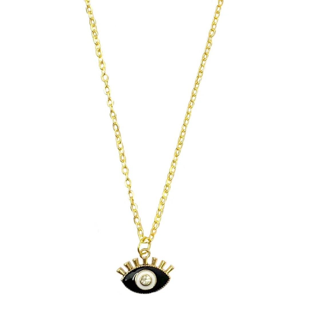 Black Evil Eye Studded Stone Golden Charm Necklace