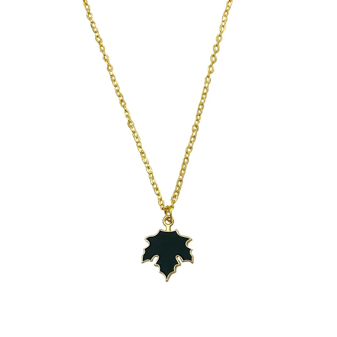 Black Leaf Pendant Charm Necklace