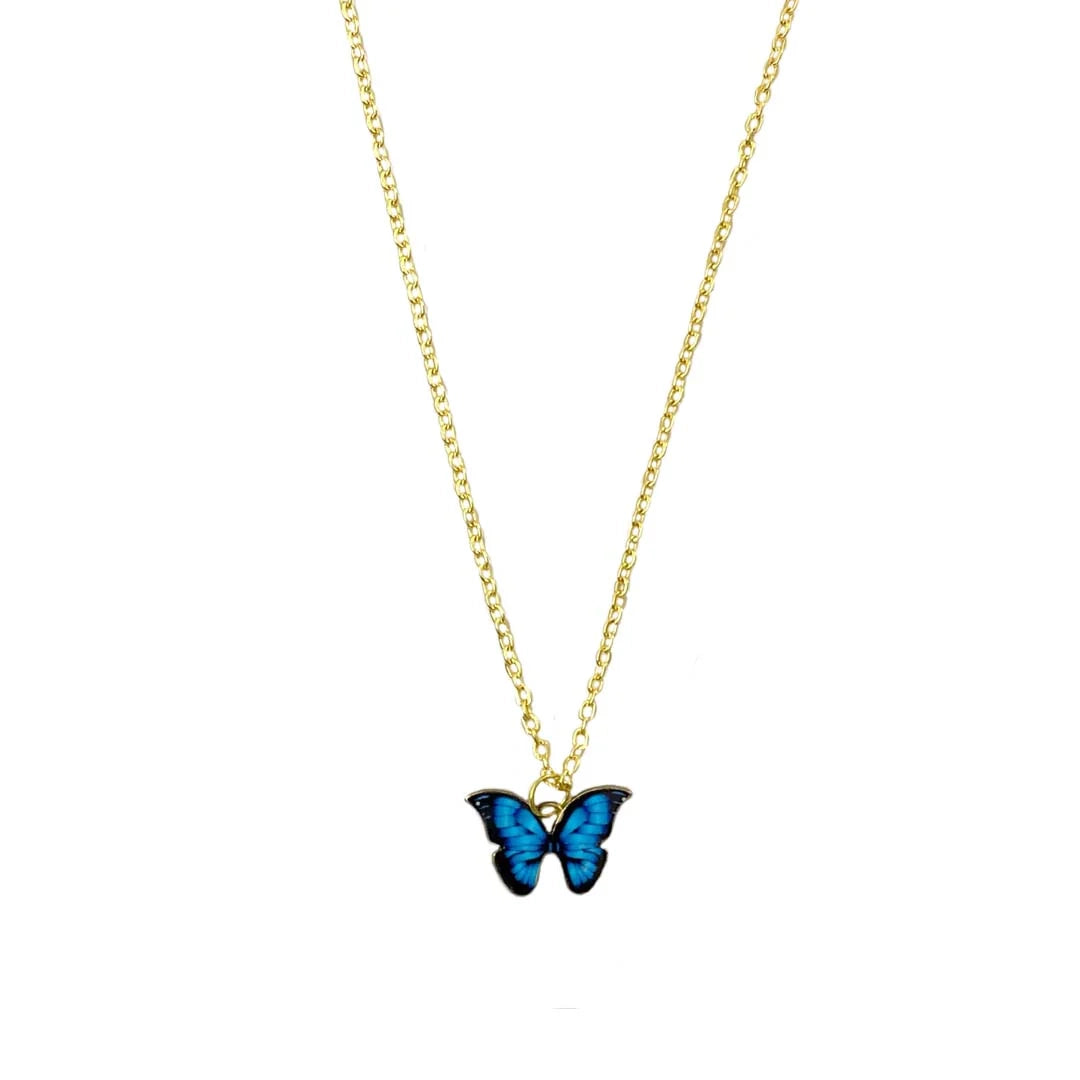 Blue Black Butterfly Charm Pendant