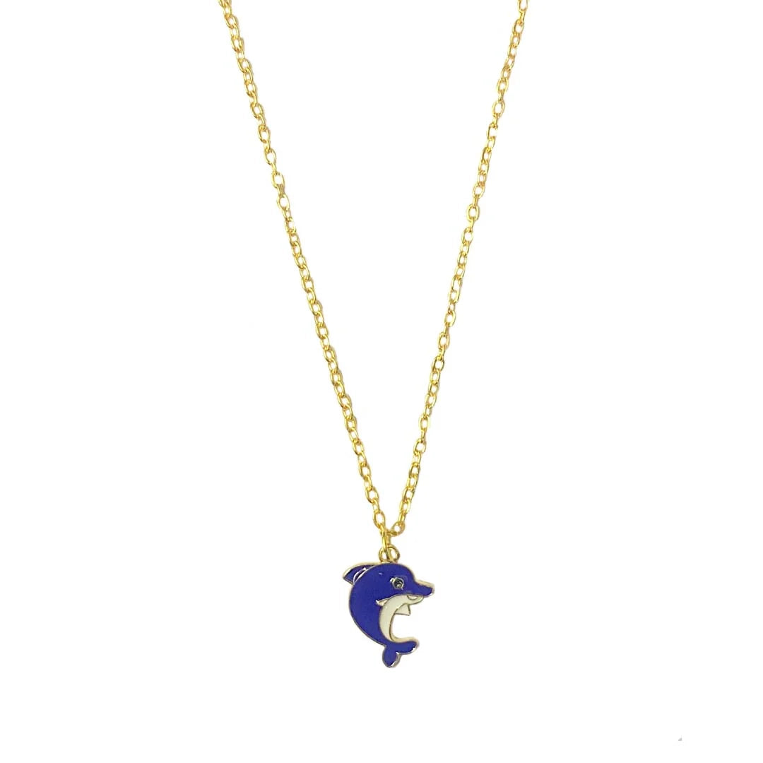 Blue Dolphin Pendant Charm Necklace